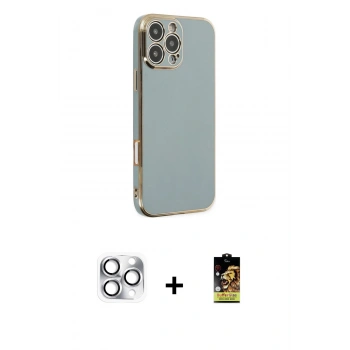 MARSİLYAN™- iPhone 16 Pro Max Kılıf Yankı Serisi - Siyah Buffer Cam Ekran Koruyucu + Pers Alüminyum Kamera Lens - GS