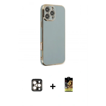 MARSİLYAN™- iPhone 16 Pro Max Kılıf Yankı Serisi - Siyah Buffer Cam Ekran Koruyucu + PVD Metal Kamera Lens - GD