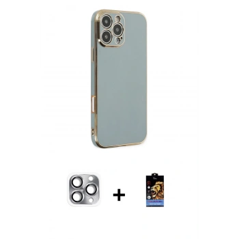 MARSİLYAN™- iPhone 16 Pro Max Kılıf Yankı Serisi - Siyah Buffer Hayalet Cam Ekran Koruyucu + Pers Alüminyum Kamera Lens - GI