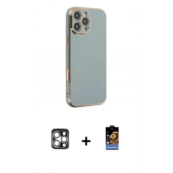 MARSİLYAN™- iPhone 16 Pro Max Kılıf Yankı Serisi - Siyah Buffer Hayalet Cam Ekran Koruyucu + PVD Metal Kamera Lens - GS