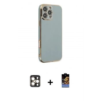 MARSİLYAN™- iPhone 16 Pro Max Kılıf Yankı Serisi - Siyah Buffer Hayalet Cam Ekran Koruyucu + PVD Metal Kamera Lens - GD