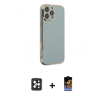 MARSİLYAN™- iPhone 16 Pro Max Kılıf Yankı Serisi - Siyah Buffer Hayalet Cam Ekran Koruyucu + PVD Metal Kamera Lens - SH