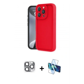 MARSİLYAN™- iPhone 16 Pro Max Kılıf Yankı Yansıma Özel Seri - Siyah 3D Antistatik Cam Ekran Koruyucu + Pers Alüminyum Kamera Lens - GI