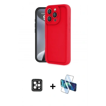 MARSİLYAN™- iPhone 16 Pro Max Kılıf Yankı Yansıma Özel Seri - Siyah 3D Antistatik Cam Ekran Koruyucu + PVD Metal Kamera Lens - SH