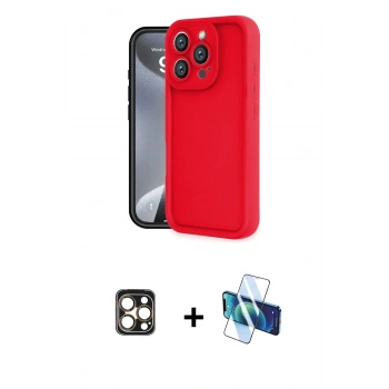 MARSİLYAN™- iPhone 16 Pro Max Kılıf Yankı Yansıma Özel Seri - Siyah 3D Antistatik Cam Ekran Koruyucu + PVD Metal Kamera Lens - GD