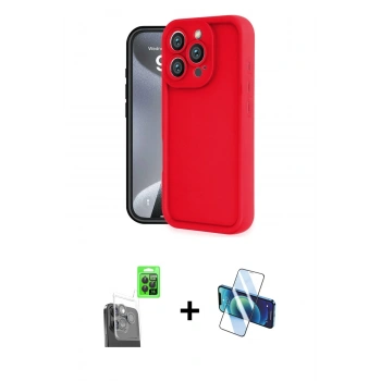 MARSİLYAN™- iPhone 16 Pro Max Kılıf Yankı Yansıma Özel Seri - Siyah 3D Antistatik Cam Ekran Koruyucu + Raze Metal Kamera Lens - SH