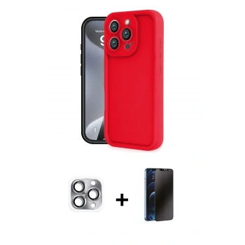 MARSİLYAN™- iPhone 16 Pro Max Kılıf Yankı Yansıma Özel Seri - Siyah 3D Antistatik Hayalet Cam Ekran Koruyucu + Pers Alüminyum Kamera Lens - GI