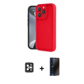 MARSİLYAN™- iPhone 16 Pro Max Kılıf Yankı Yansıma Özel Seri - Siyah 3D Antistatik Hayalet Cam Ekran Koruyucu + PVD Metal Kamera Lens - SH