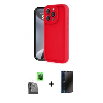 MARSİLYAN™- iPhone 16 Pro Max Kılıf Yankı Yansıma Özel Seri - Siyah 3D Antistatik Hayalet Cam Ekran Koruyucu + Raze Metal Kamera Lens - SH