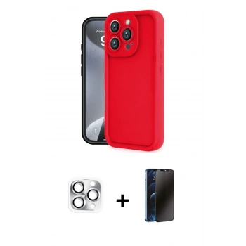 MARSİLYAN™- iPhone 16 Pro Max Kılıf Yankı Yansıma Özel Seri - Siyah 3D Antistatik Hayalet Cam Ekran Koruyucu + Pers Alüminyum Kamera Lens - GS