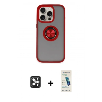 MARSİLYAN™- iPhone 16 Pro Max Kılıf Yörünge Çizgi - Şeffaf Pasifik Cam Ekran Koruyucu + PVD Metal Kamera Lens - SH