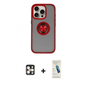MARSİLYAN™- iPhone 16 Pro Max Kılıf Yörünge Çizgi - Şeffaf Pasifik Cam Ekran Koruyucu + PVD Metal Kamera Lens - GD