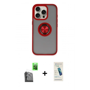 MARSİLYAN™- iPhone 16 Pro Max Kılıf Yörünge Çizgi - Şeffaf Pasifik Cam Ekran Koruyucu + Raze Metal Kamera Lens - SH