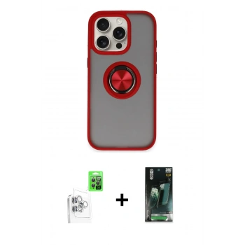 MARSİLYAN™- iPhone 16 Pro Max Kılıf Yörünge Çizgi - Siyah 360 Mat Full Body Arka Koruyucu + Raze Metal Kamera Lens - BZ
