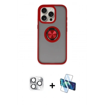 MARSİLYAN™- iPhone 16 Pro Max Kılıf Yörünge Çizgi - Siyah 3D Antistatik Cam Ekran Koruyucu + Pers Alüminyum Kamera Lens - GS