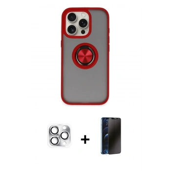 MARSİLYAN™- iPhone 16 Pro Max Kılıf Yörünge Çizgi - Siyah 3D Antistatik Hayalet Cam Ekran Koruyucu + Pers Alüminyum Kamera Lens - GS