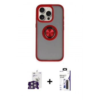 MARSİLYAN™- iPhone 16 Pro Max Kılıf Yörünge Çizgi - Siyah Bilvis 3X AR Hayalet Cam Ekran Koruyucu + Bilvis Titan Kamera Lens - GS