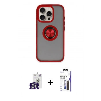 MARSİLYAN™- iPhone 16 Pro Max Kılıf Yörünge Çizgi - Siyah Bilvis 3X AR Hayalet Cam Ekran Koruyucu + Bilvis Titan Kamera Lens - TMGI