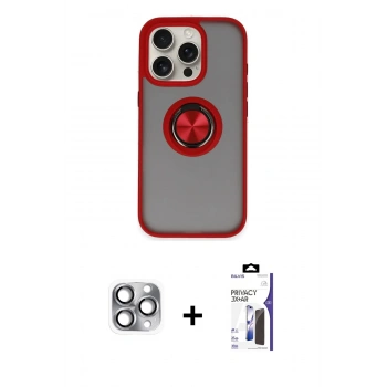 MARSİLYAN™- iPhone 16 Pro Max Kılıf Yörünge Çizgi - Siyah Bilvis 3X AR Hayalet Cam Ekran Koruyucu + Pers Alüminyum Kamera Lens - GI