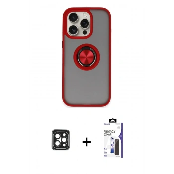 MARSİLYAN™- iPhone 16 Pro Max Kılıf Yörünge Çizgi - Siyah Bilvis 3X AR Hayalet Cam Ekran Koruyucu + PVD Metal Kamera Lens - SH