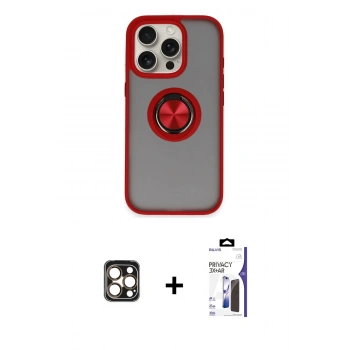 MARSİLYAN™- iPhone 16 Pro Max Kılıf Yörünge Çizgi - Siyah Bilvis 3X AR Hayalet Cam Ekran Koruyucu + PVD Metal Kamera Lens - GD