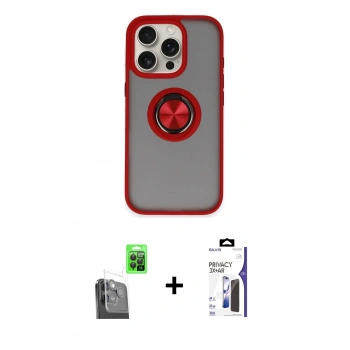 MARSİLYAN™- iPhone 16 Pro Max Kılıf Yörünge Çizgi - Siyah Bilvis 3X AR Hayalet Cam Ekran Koruyucu + Raze Metal Kamera Lens - SH