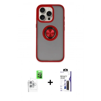 MARSİLYAN™- iPhone 16 Pro Max Kılıf Yörünge Çizgi - Siyah Bilvis 3X AR Hayalet Cam Ekran Koruyucu + Raze Metal Kamera Lens - BZ