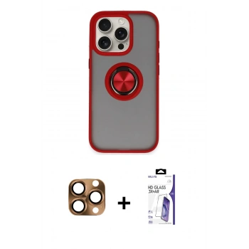 MARSİLYAN™- iPhone 16 Pro Max Kılıf Yörünge Çizgi - Siyah Bilvis 3X AR HD Cam Ekran Koruyucu + Pers Alüminyum Kamera Lens - CLTM