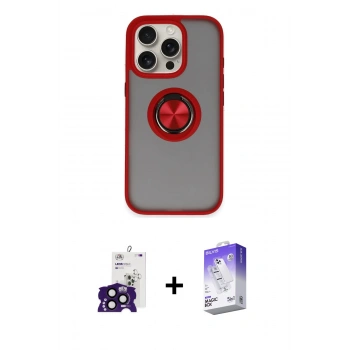 MARSİLYAN™- iPhone 16 Pro Max Kılıf Yörünge Çizgi - Siyah Bilvis 5in1 3D Magic Cam Ekran Koruyucu + Bilvis Titan Kamera Lens - SH