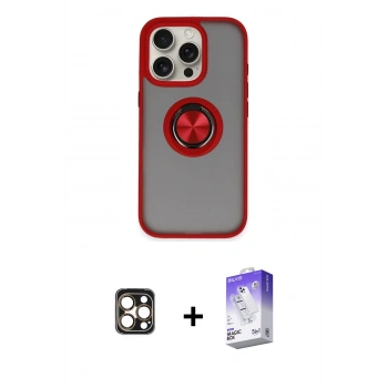 MARSİLYAN™- iPhone 16 Pro Max Kılıf Yörünge Çizgi - Siyah Bilvis 5in1 3D Magic Cam Ekran Koruyucu + PVD Metal Kamera Lens - GD