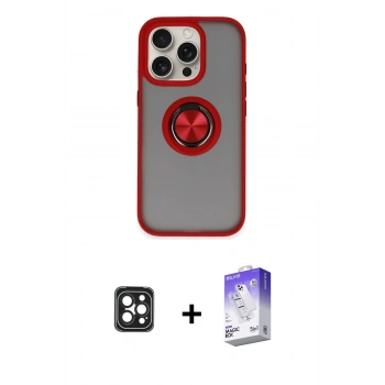 MARSİLYAN™- iPhone 16 Pro Max Kılıf Yörünge Çizgi - Siyah Bilvis 5in1 3D Magic Cam Ekran Koruyucu + PVD Metal Kamera Lens - SH