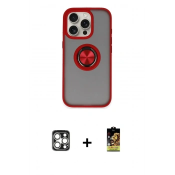 MARSİLYAN™- iPhone 16 Pro Max Kılıf Yörünge Çizgi - Siyah Buffer Cam Ekran Koruyucu + PVD Metal Kamera Lens - GS