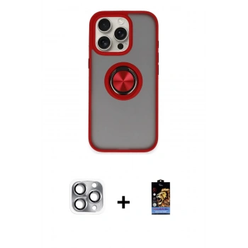MARSİLYAN™- iPhone 16 Pro Max Kılıf Yörünge Çizgi - Siyah Buffer Hayalet Cam Ekran Koruyucu + Pers Alüminyum Kamera Lens - GI