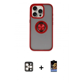 MARSİLYAN™- iPhone 16 Pro Max Kılıf Yörünge Çizgi - Siyah Buffer Hayalet Cam Ekran Koruyucu + PVD Metal Kamera Lens - GD