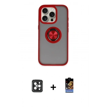 MARSİLYAN™- iPhone 16 Pro Max Kılıf Yörünge Çizgi - Siyah Buffer Hayalet Cam Ekran Koruyucu + PVD Metal Kamera Lens - SH