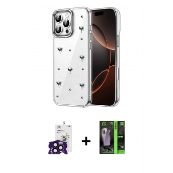 MARSİLYAN™- iPhone 16 Pro Max Kılıf Yörünge Form - Şeffaf 360 Full Body Arka Koruyucu + Bilvis Titan Kamera Lens - SH