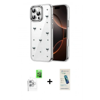 MARSİLYAN™- iPhone 16 Pro Max Kılıf Yörünge Form - Şeffaf Pasifik Cam Ekran Koruyucu + Raze Metal Kamera Lens - BZ