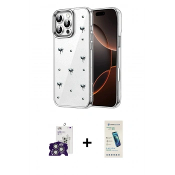 MARSİLYAN™- iPhone 16 Pro Max Kılıf Yörünge Form - Şeffaf Pasifik Cam Ekran Koruyucu + Bilvis Titan Kamera Lens - GS