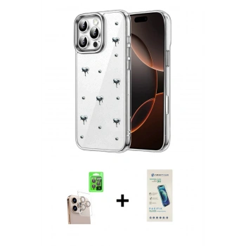 MARSİLYAN™- iPhone 16 Pro Max Kılıf Yörünge Form - Şeffaf Pasifik Cam Ekran Koruyucu + Raze Metal Kamera Lens - NLGY