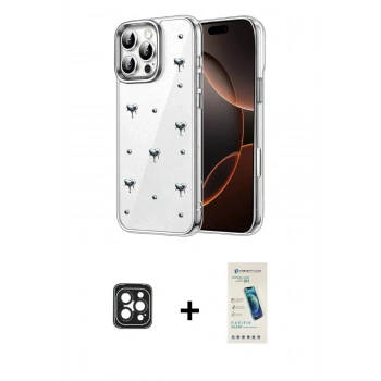 MARSİLYAN™- iPhone 16 Pro Max Kılıf Yörünge Form - Şeffaf Pasifik Cam Ekran Koruyucu + PVD Metal Kamera Lens - SH