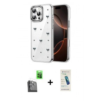 MARSİLYAN™- iPhone 16 Pro Max Kılıf Yörünge Form - Şeffaf Pasifik Cam Ekran Koruyucu + Raze Metal Kamera Lens - SH