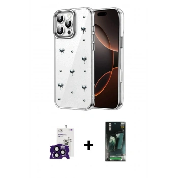 MARSİLYAN™- iPhone 16 Pro Max Kılıf Yörünge Form - Siyah 360 Mat Full Body Arka Koruyucu + Bilvis Titan Kamera Lens - SH