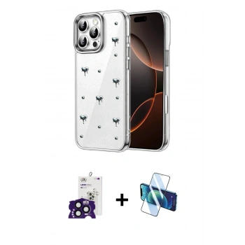 MARSİLYAN™- iPhone 16 Pro Max Kılıf Yörünge Form - Siyah 3D Antistatik Cam Ekran Koruyucu + Bilvis Titan Kamera Lens - SH