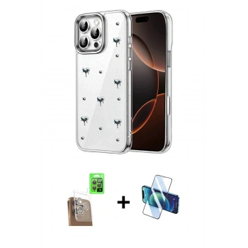 MARSİLYAN™- iPhone 16 Pro Max Kılıf Yörünge Form - Siyah 3D Antistatik Cam Ekran Koruyucu + Raze Metal Kamera Lens - CLTM