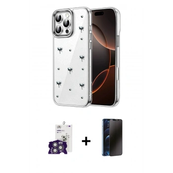 MARSİLYAN™- iPhone 16 Pro Max Kılıf Yörünge Form - Siyah 3D Antistatik Hayalet Cam Ekran Koruyucu + Bilvis Titan Kamera Lens - GS