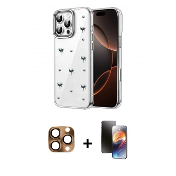 MARSİLYAN™- iPhone 16 Pro Max Kılıf Yörünge Form - Siyah 3D Antistatik Mat Seramik Nano Ekran Koruyucu + Pers Alüminyum Kamera Lens - CLTM