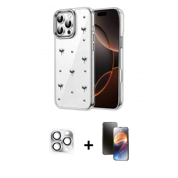 MARSİLYAN™- iPhone 16 Pro Max Kılıf Yörünge Form - Siyah 3D Antistatik Mat Seramik Nano Ekran Koruyucu + Pers Alüminyum Kamera Lens - GS