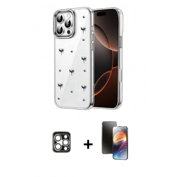 MARSİLYAN™- iPhone 16 Pro Max Kılıf Yörünge Form - Siyah 3D Antistatik Mat Seramik Nano Ekran Koruyucu + PVD Metal Kamera Lens - GS