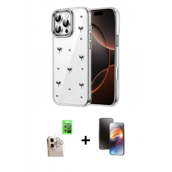 MARSİLYAN™- iPhone 16 Pro Max Kılıf Yörünge Form - Siyah 3D Antistatik Mat Seramik Nano Ekran Koruyucu + Raze Metal Kamera Lens - NLGY