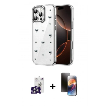 MARSİLYAN™- iPhone 16 Pro Max Kılıf Yörünge Form - Siyah 3D Antistatik Mat Seramik Nano Ekran Koruyucu + Bilvis Titan Kamera Lens - TMGI